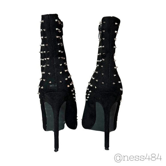 Black Studded Zip-Up Heeled Boots 6.5 - Picture 4 of 8